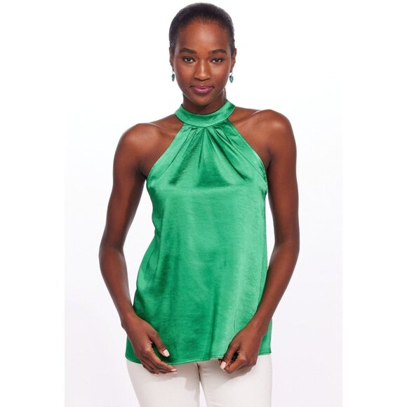 Eva Franco Halter Style Sleeveless Satin Green Top NWT - Picture 1 of 2